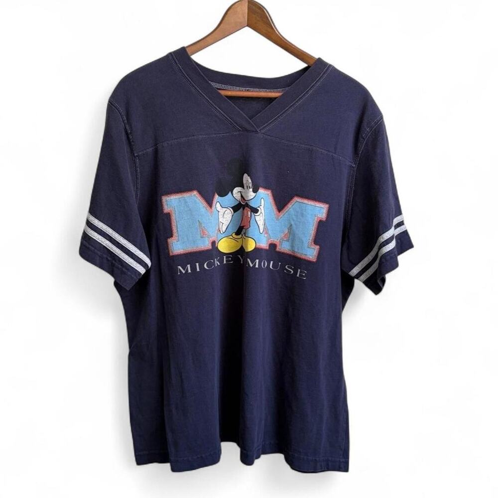 Vintage 90s Mickey Mouse Disney Rugby Tee Preppy Cartoon USA Men’s L Faded